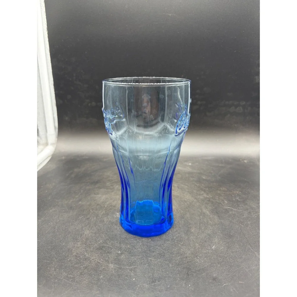 Coca-Cola Blue Ombre Glass Embossed Logo Bell Shape Tumbler 6 Inch